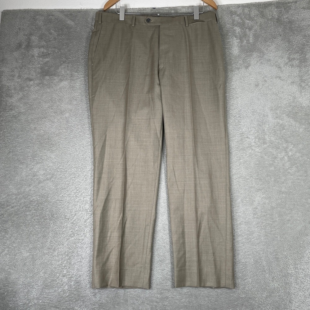 J Hilburn Dress Pants Mens 36x29 Tan Brown 100% Wool Flat Front Business